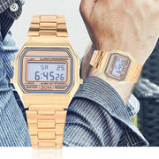 Orologio digitale quadrato - Cinturino in acciaio inossidabile - Impermeabile 30m - Visualizzazione 12/24 ore - Allarme/Chrono - 33x36mm - Orologio da polso