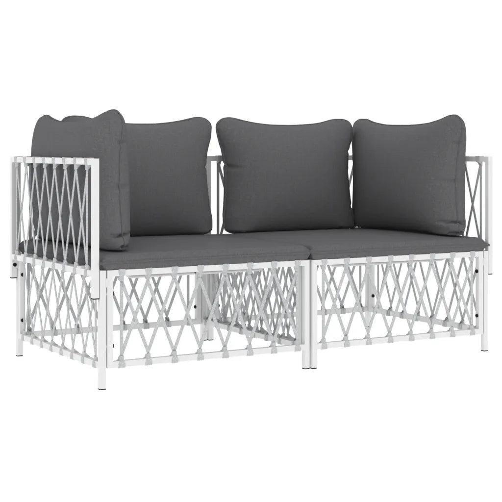 Set Salotto da Giardino 2 pz | Set di Mobili da Esterno con Cuscini in Acciaio Bianco
