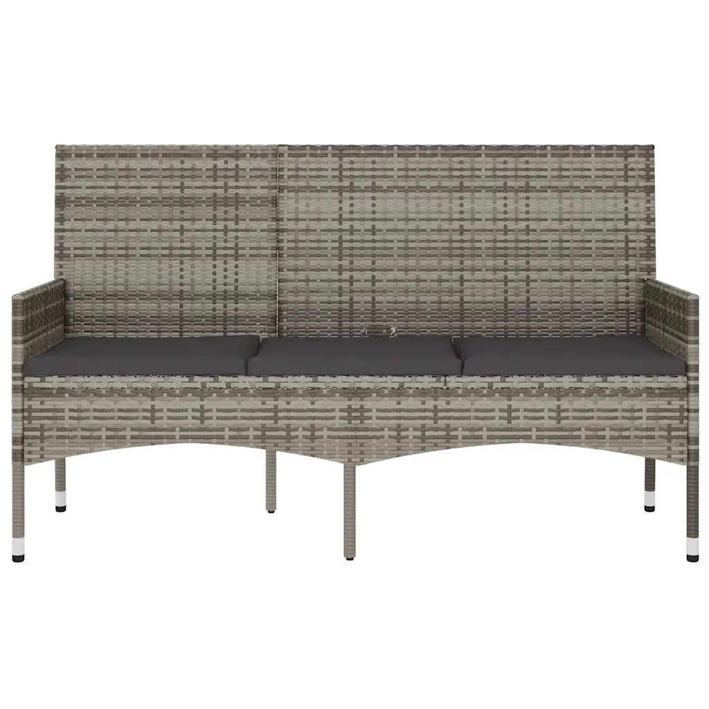 Panca da Giardino-Panca da esterno a 3 Posti con Cuscini in Polyrattan Grigio