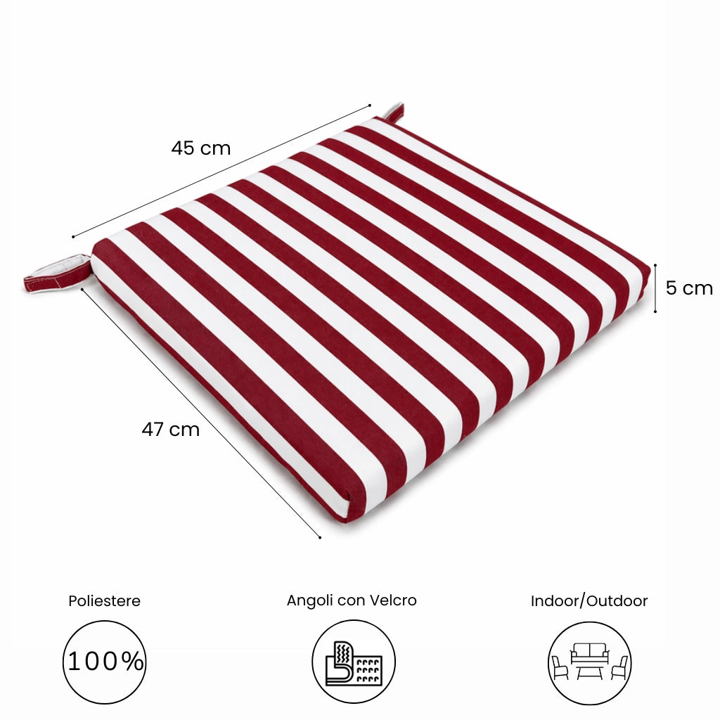 Cuscino seduta per sedia 45x47cm con velcro in poliestere – Bordeaux/Bianco