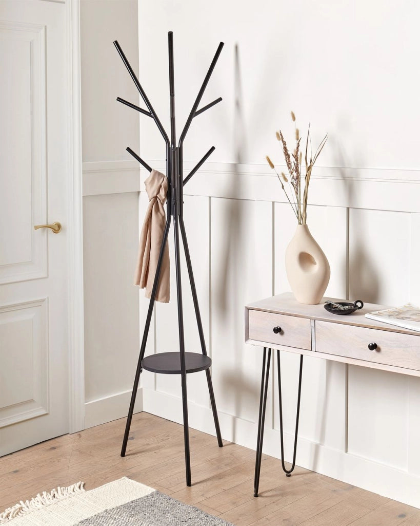 Appendiabiti in metallo nero da 181 cm con ripiano a scomparsa Rack per giacche Industriale Moderno Accento decorativo Accessori per corridoi