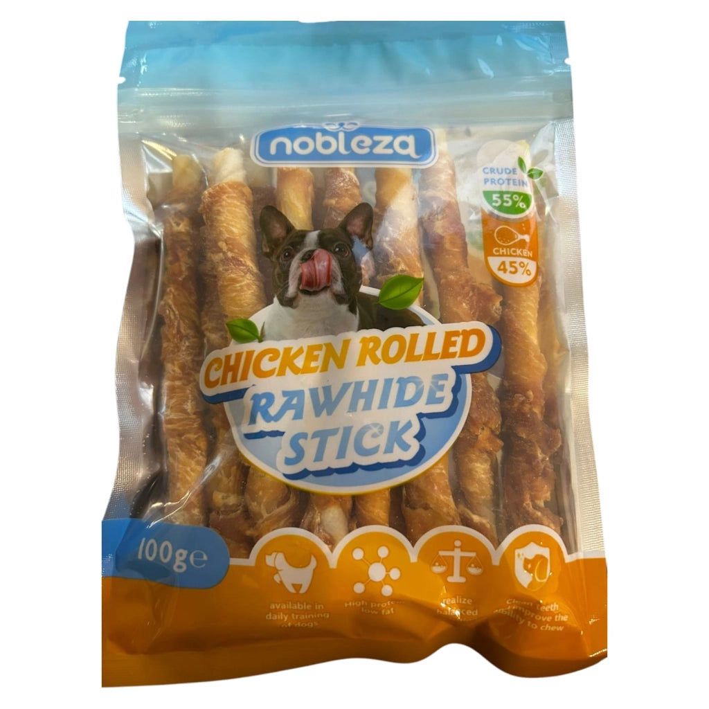 CIBO PER CANI BASTONCINI DI PELLE DI BOVINO AVVOLTI DA POLLO 100GR
