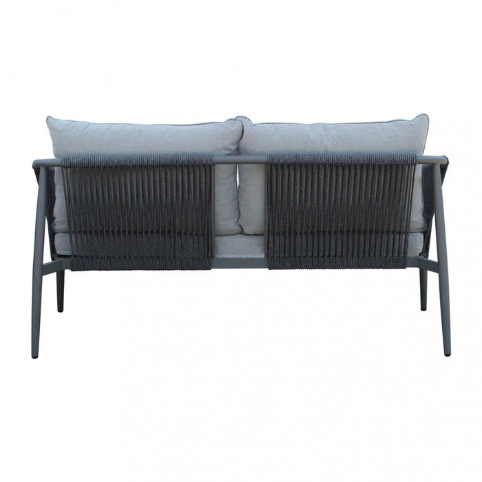 Set Salotto da Giardino Divano 2 Poltrone e Tavolino con Cuscini in Alluminio Grigio scuro
