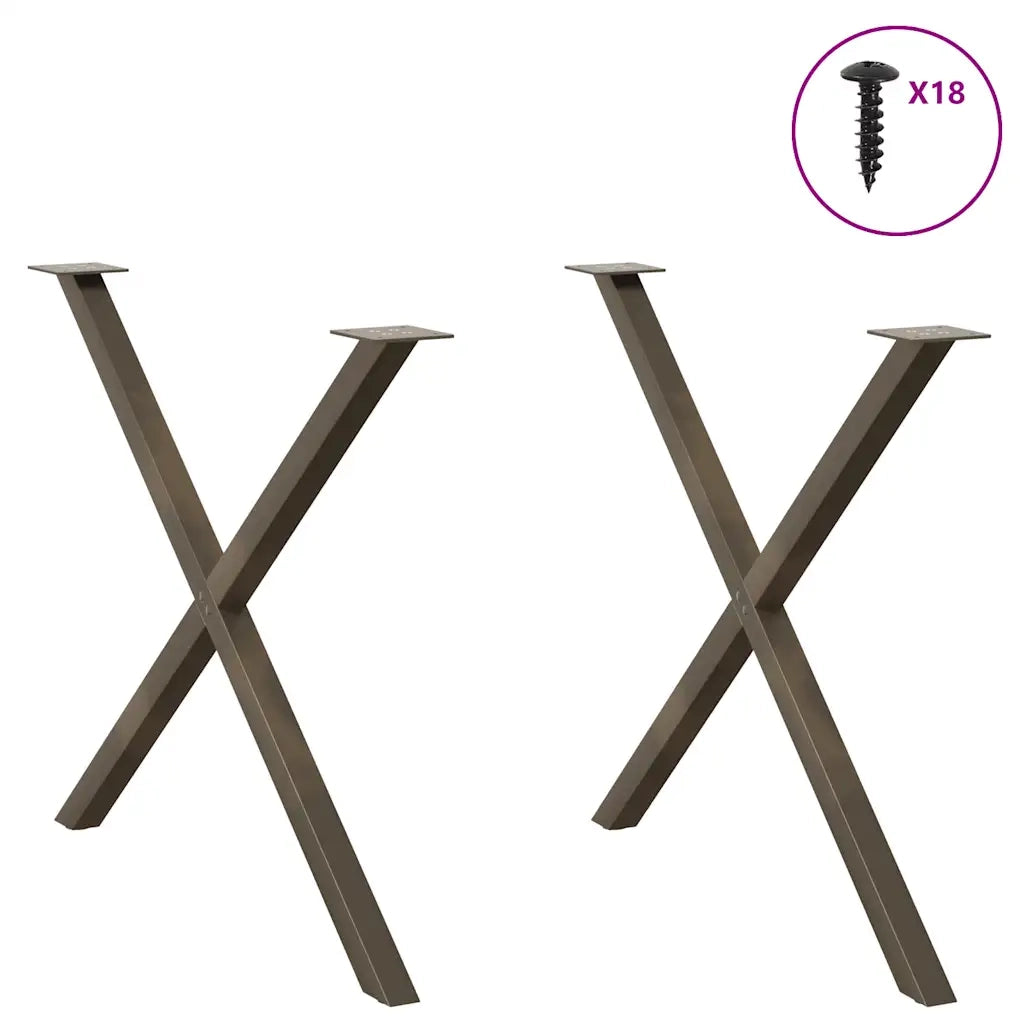 Gambe per tavolo da pranzo a forma di X 2 pz in acciaio naturale 90x(72-73) cm 4012927