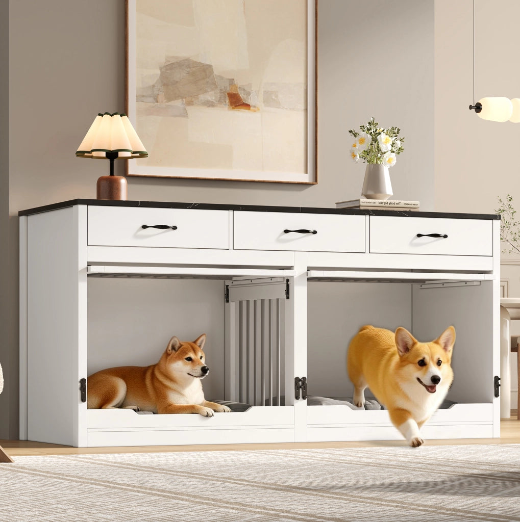 Mobile kennel per cani in MDF e metallo con 3 cassetti