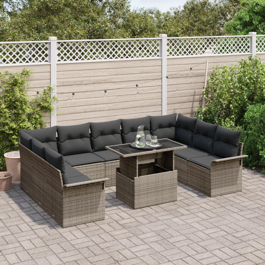 Set divani da giardino 10 pezzi con cuscini in polyrattan grigio
