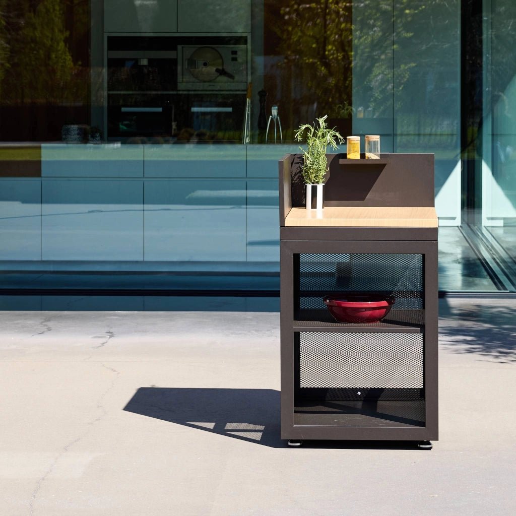 Cucina esterna in acciaio e decorazione in legno 1 ripiano, 60cm, nero