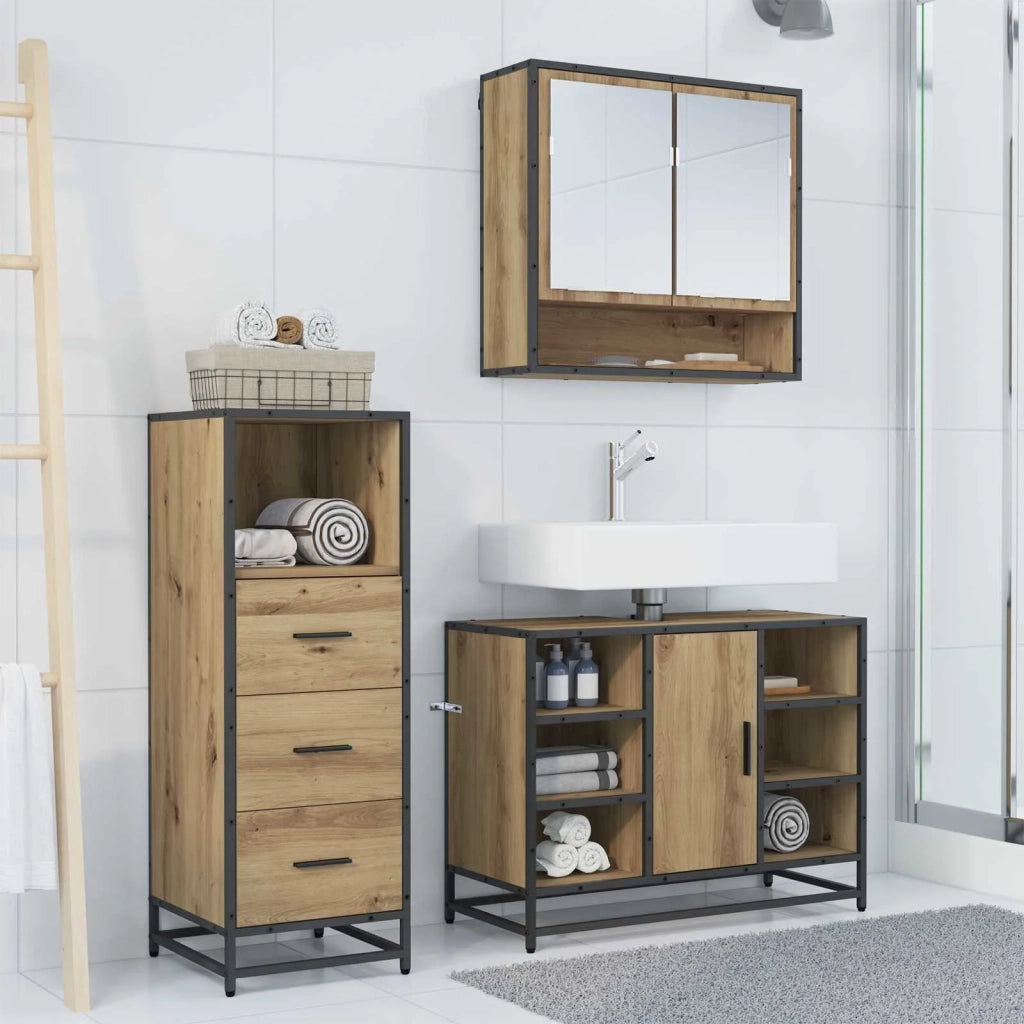 Set di mobili per il bagno con porta 3 pcs Rovere artigianale 3402564