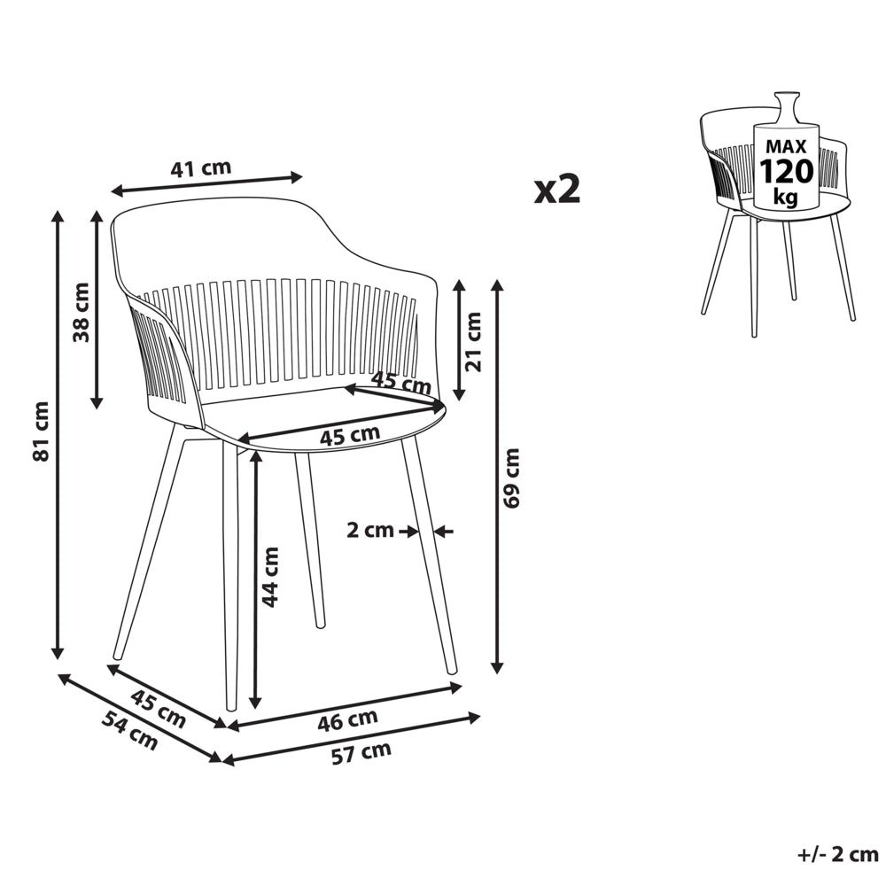 Set di 2 sedie da pranzo in materiale sintetico Nero con gambe in metallo schienale da lavoro aperto soggiorno moderno