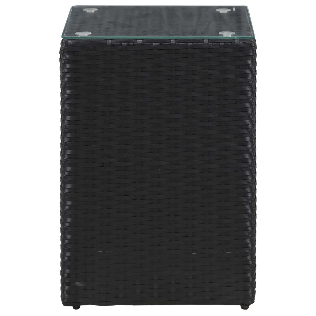 Tavolini Laterale 3 pz con Piano in Vetro Neri in Polyrattan 46984