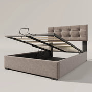 Letto Contenitore 90x200 cm; Letto Singolo - Testiera Regolabile e Vano Contenitore - Grigio Chiaro