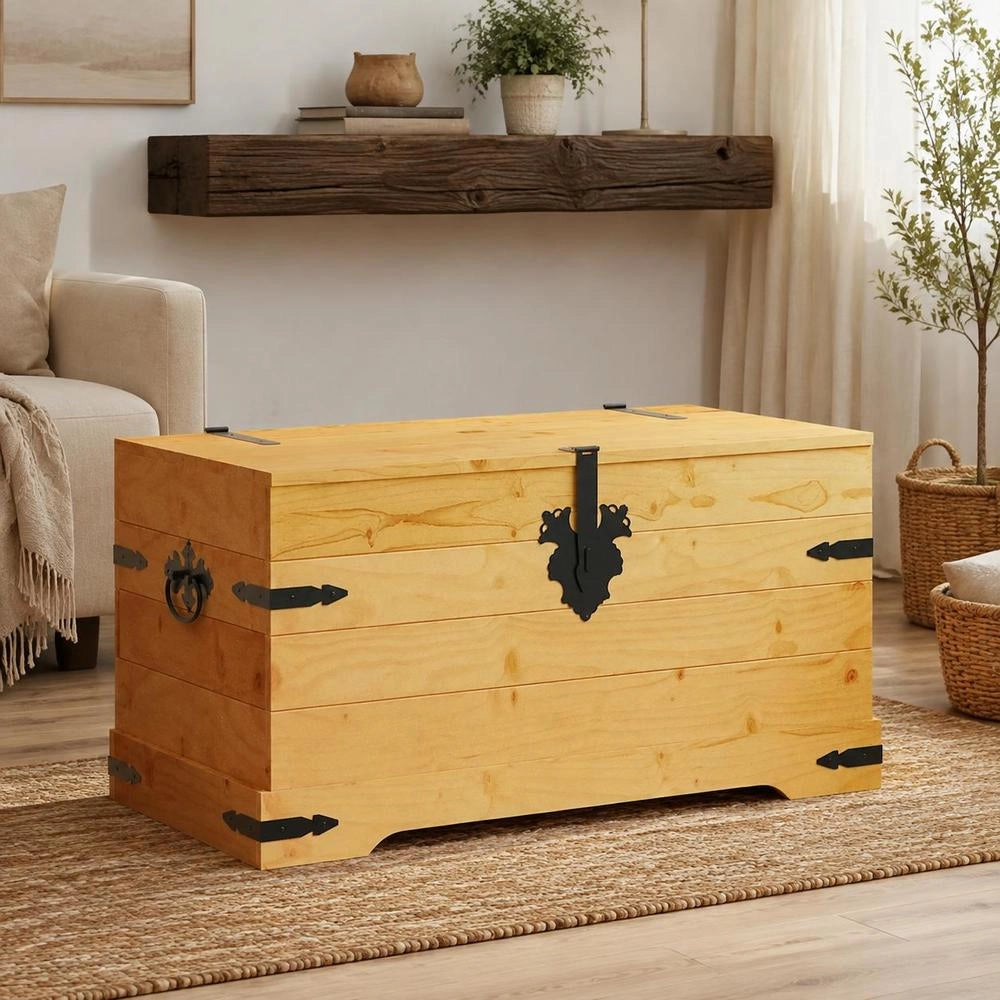 Chest Mexican Style Pine Wood 91x49.5x47 Cm