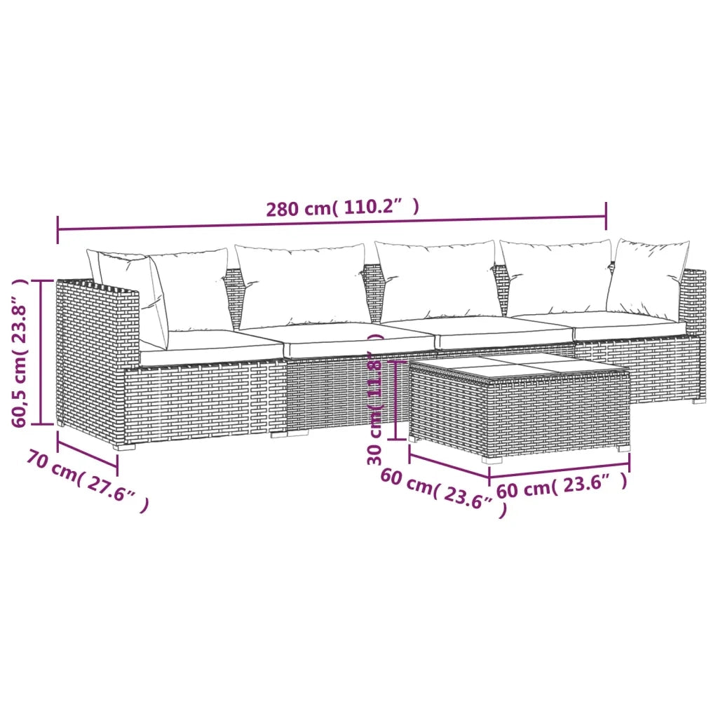 Set Divani da Giardino 5 pz con Cuscini in Polyrattan Grigio cod mxl 44359