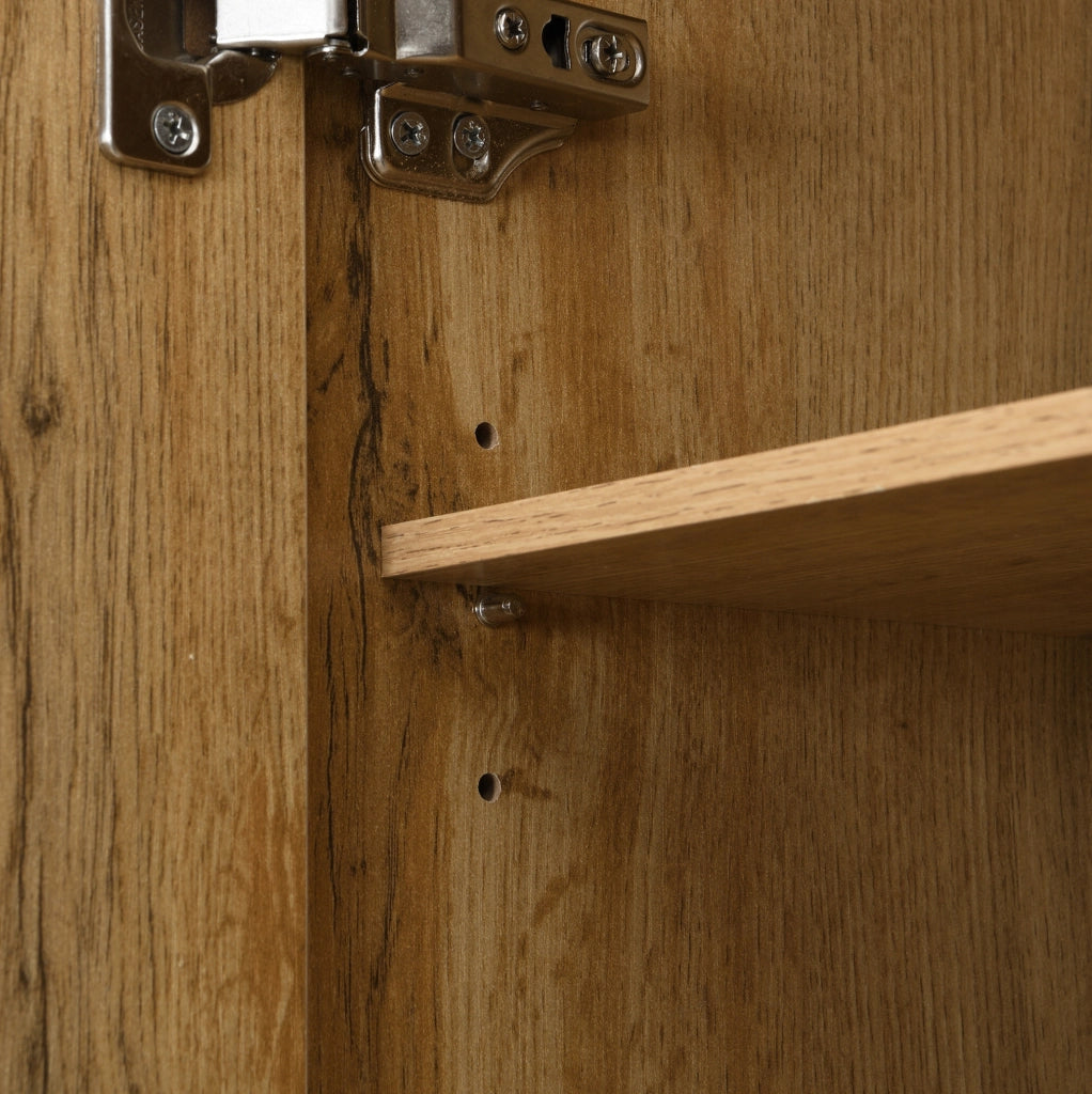 Set guardaroba ULEVR 98,5x38x191 cm con specchio, 5 ganci, 2 scarpiere e panca, nero e naturale
