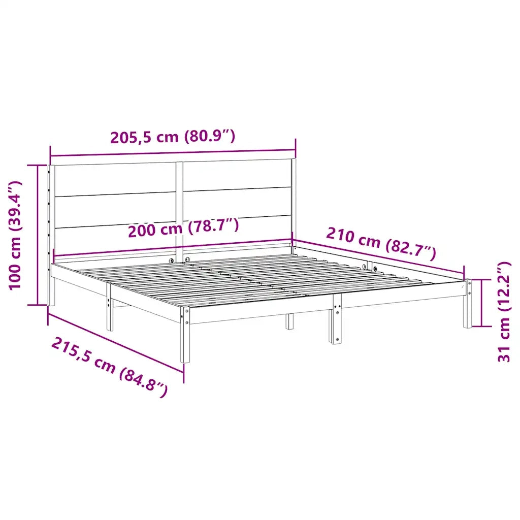 Giroletto Extra Lungo senza Materasso 200x210 cm Legno Massello 3309277