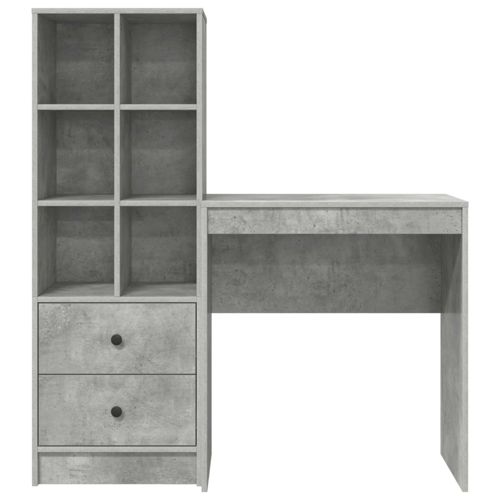 Scrivania | Tavolo da Ufficio con cassetto con lo scaffale 2 pz Grigio cemento