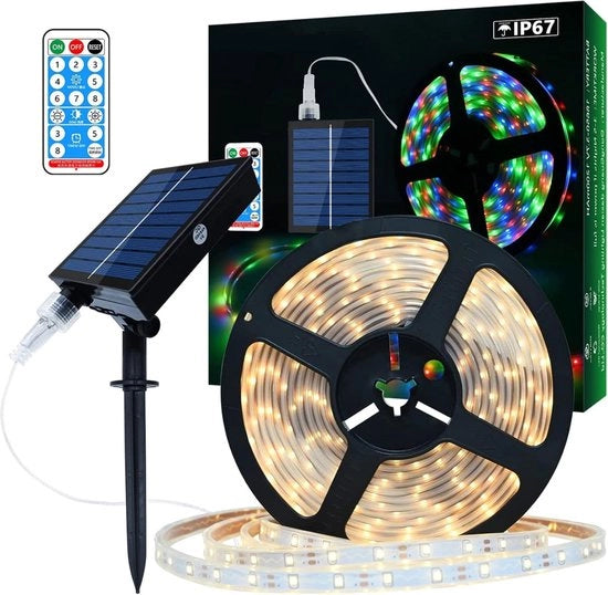 Striscia LED Solare per Illuminazione Esterna - 10M 560 LED IP67 Impermeabile - Bianco Caldo Illuminazione Esterna per Alberi - Natale e Feste