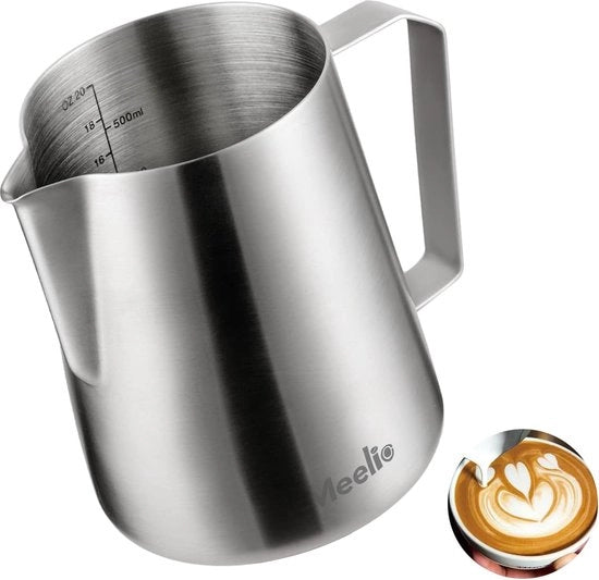 Melkkan per barista in acciaio inossidabile 600 ml, miscelatore di crema per caffè con contenitore con scala di misura, miscelatore per cappuccino e latte