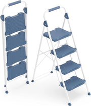 Ladder op poggiapiedi con maniglia e pedali anti-slip per uso domestico, 4 rami, colore blu