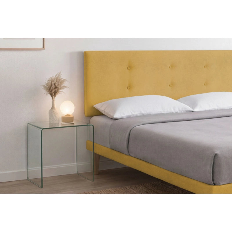 Letto imbottito Letto Matrimoniale alla Francese 140x200 cm Button - Con rete,Microfibra,Ocra