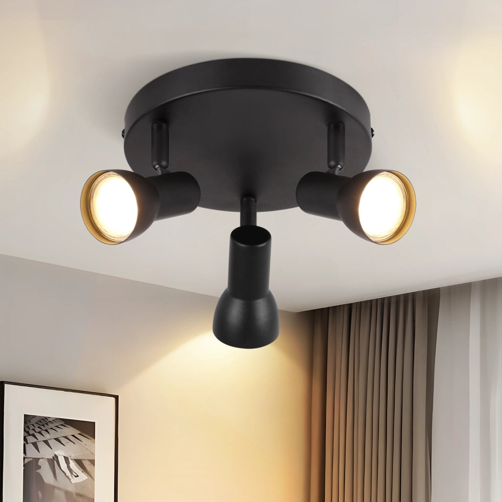 ZMH Faretto da soffitto neri 3 luci GU10 metallo design moderno girevoli senza lampadina