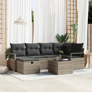 Set Divano da Giardino con cuscino 7 pcs Grigio Poly Rattan