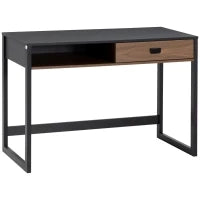 Scrivania per Camera e Ufficio con Cassetto Stile Industriale, 110x50x76cm, Noce e Nero