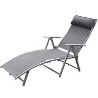 Lettino Sedia a Sdraio da Giardino Pieghevole con Cuscino, Schienale con 7 Reclinazioni, 137x63.5x100.5cm, Grigio