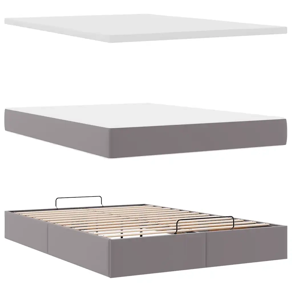 Struttura Letto Pouf con Materasso Grigio 140x200 cm Similpelle 3311044