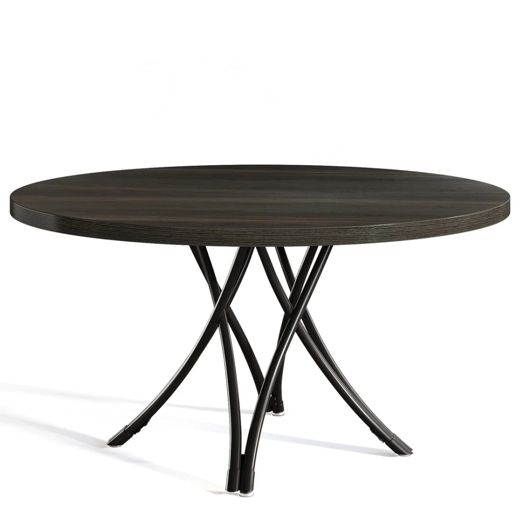 Tavolo rotondo classico nero da 120 cm per 4-6 persone, con gambe incrociate e montaggio semplice