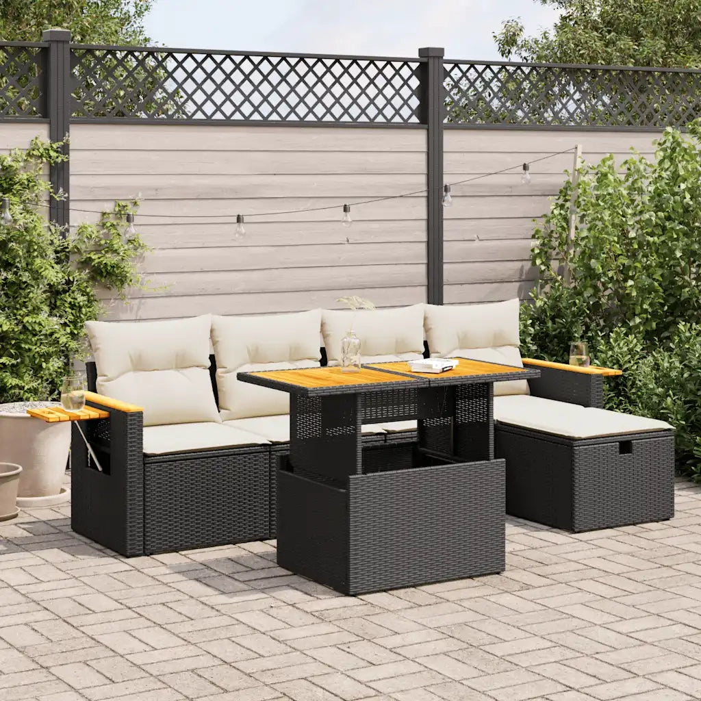 Set Divano da Giardino 6 pz con Cuscini Nero in Polyrattan 3328127
