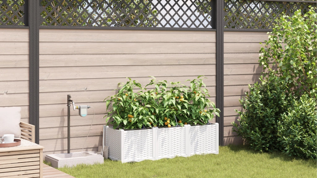 Fioriere da Giardino con Sistema di Irrigazione 3 pz Bianco
