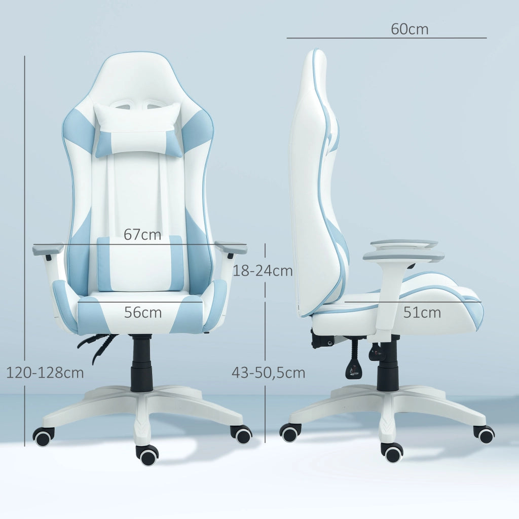 Sedia Gaming con Schienale e Braccioli Regolabili ¨C zephmum ¨C Blu 67x60x120-128 cm
