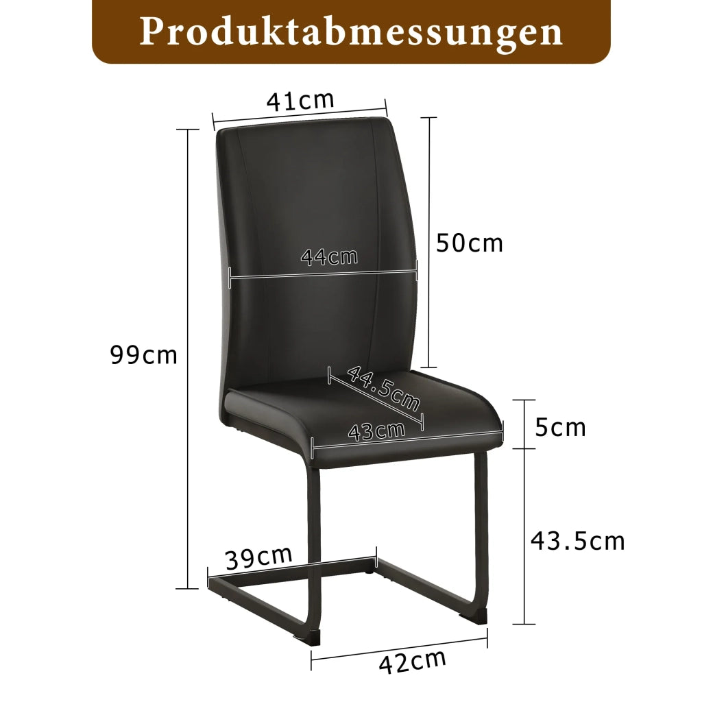 Set 2 Sedie da Pranzo in PU Nero, Gambe in Metallo Nero, Design Ergonomico