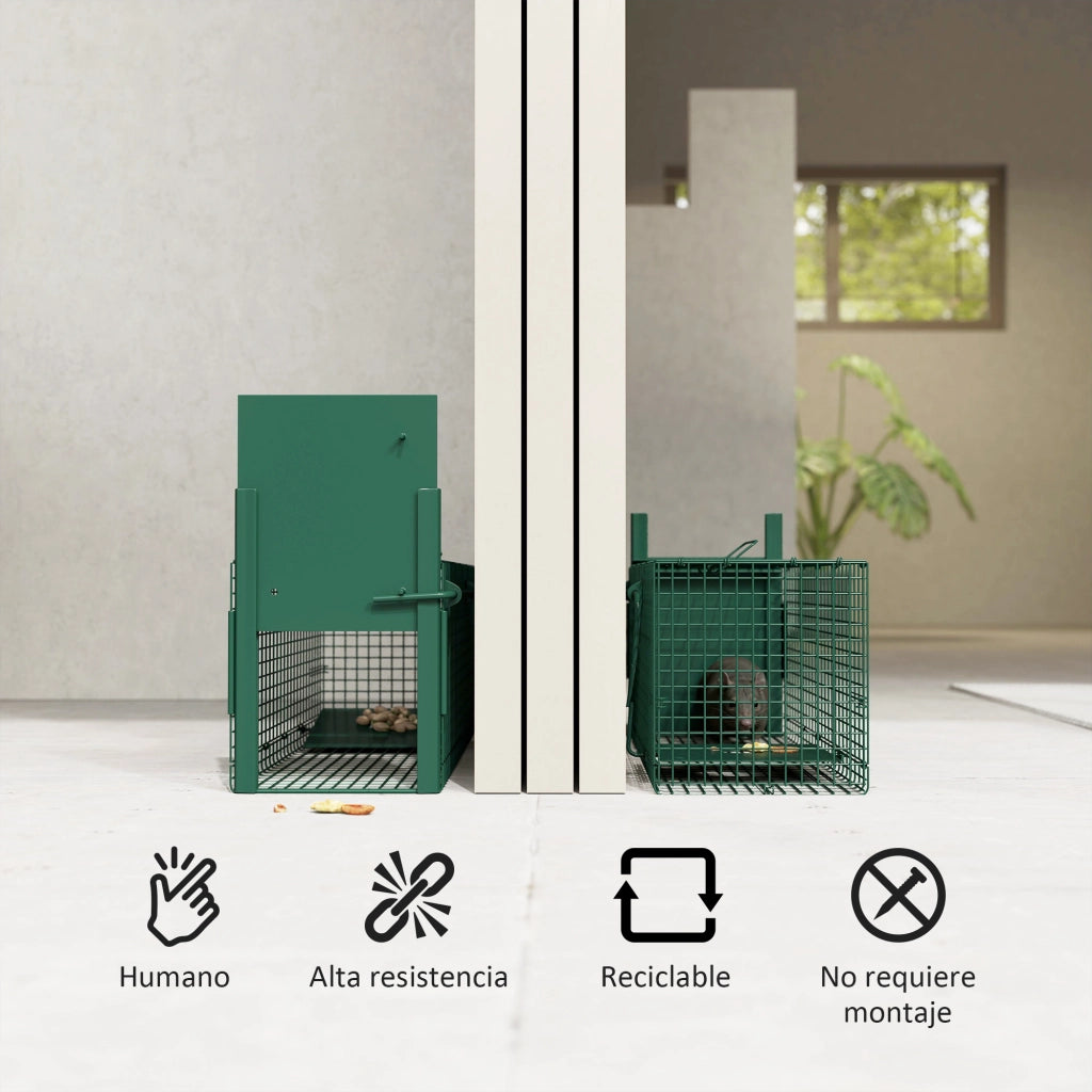 Gabbia per Animali Vivi con Porta ¨C zephmum ¨C Verde 60x18x20 cm