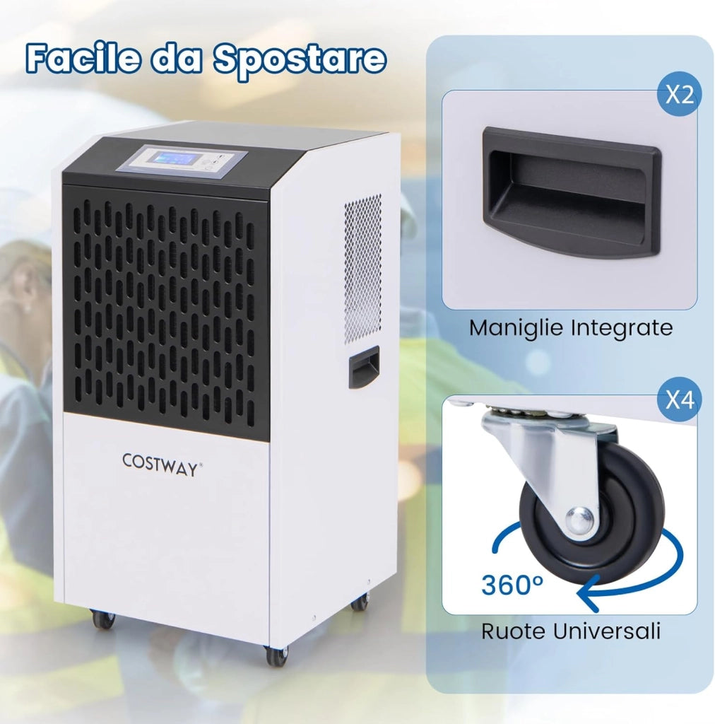 118L Deumidificatore Commerciale con Tubo di Scarico, Deumidificatore Industriale con Timer 24H e 4 Ruote, per Scantinati Magazzini e Grandi Spazi Fino a 790㎡ (Bianco)