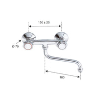 Rubinetto lavello a muro con canna inferiore - serie 1000-2000