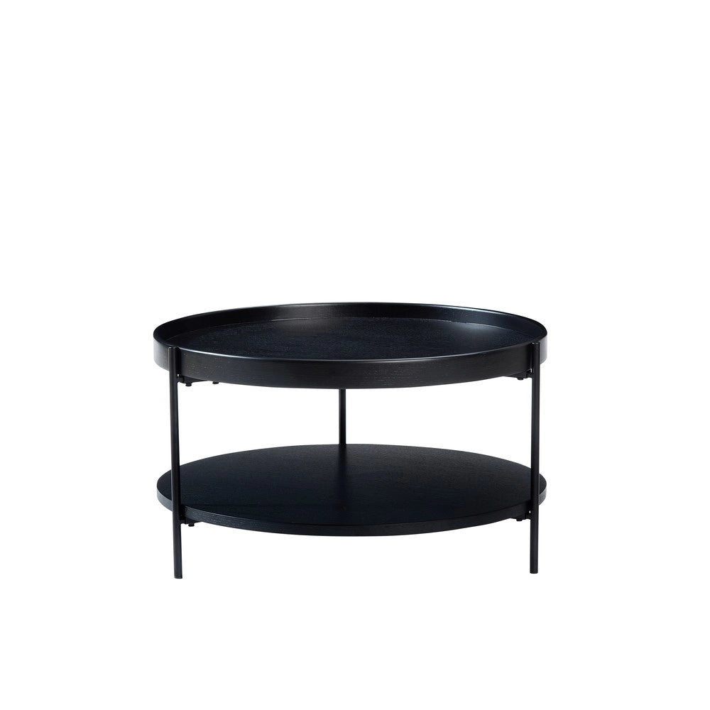Tavolino da Caff¨¨ Rotondo in Legno Massello e Metallo ¨C MINIMAL ¨C Naturale/Noce/Nero, 69x69x38