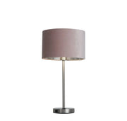 Lampada da tavolo USB Finn - Metallo nichel satinato e paralume in velluto rosa