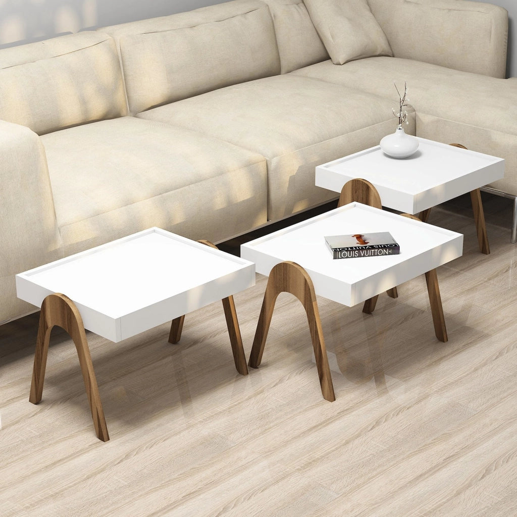 Set di 3 tavolini "Roma" in legno - 53 x 40 x 64 cm - Bianco