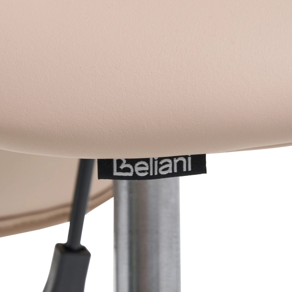 Sgabello da ufficio beige in ecopelle con struttura in metallo, imbottito, girevole, regolabile in altezza, arredamento per ufficio