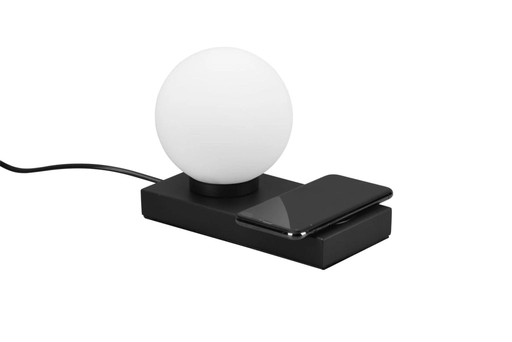 Lampada da tavolo CHLOE nera/vetro bianco, ricarica Qi