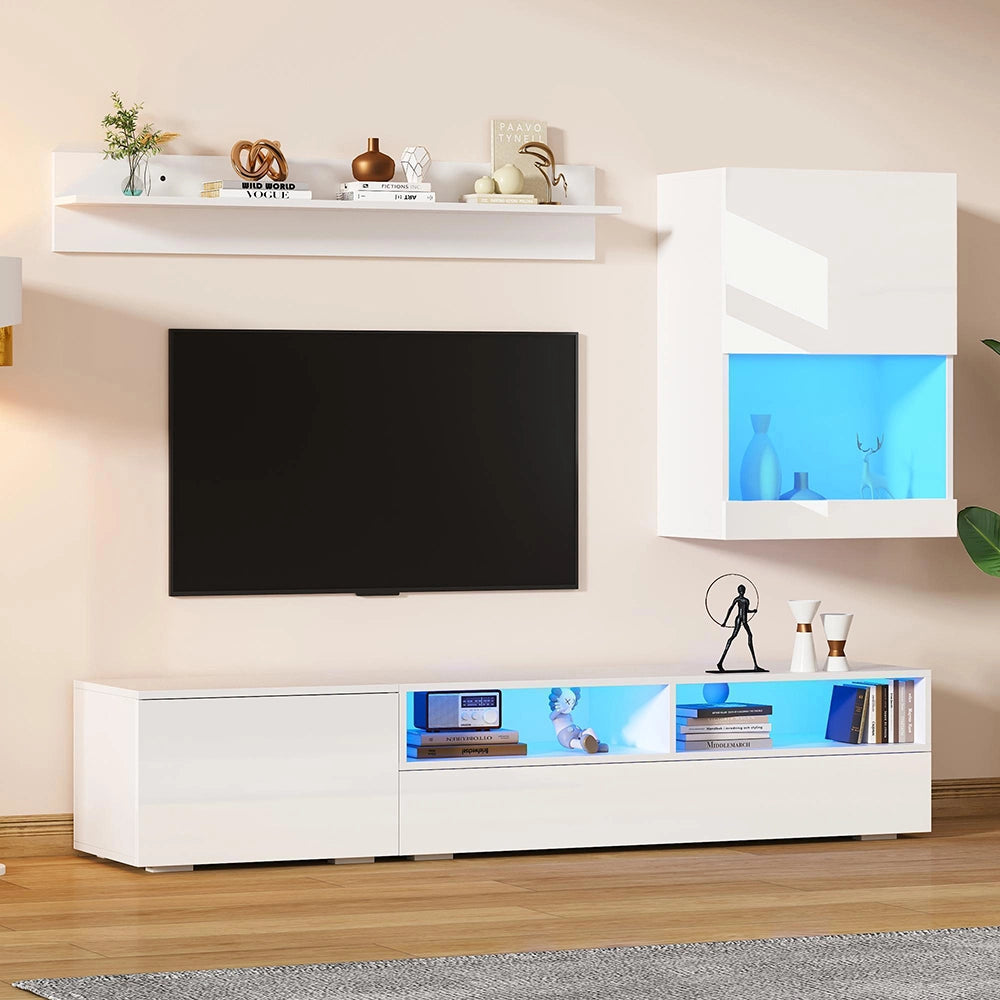 Set TV a Parete Completo 3 Pezzi 175x39x34cm - Xylo - con LED, Bianco, fino a 80"