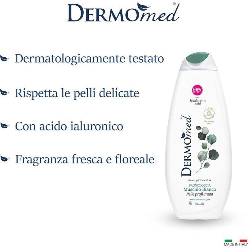 SET 12 PZ DERMOMED BAGNODOCCIA CON ACIDO IALURONICO 650 ML MUSCHIO BIANCO