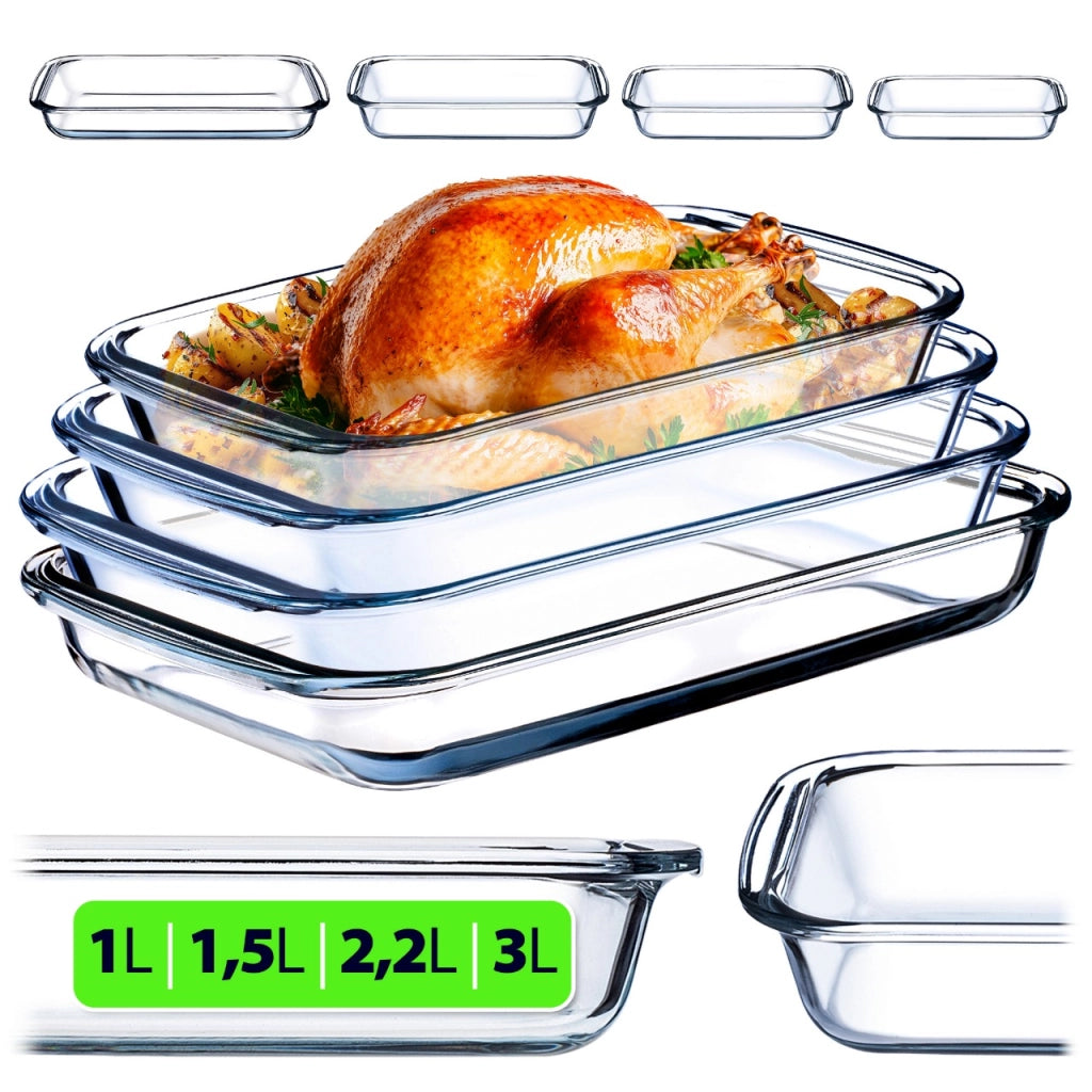 Set di 4 teglie da forno rettangolari in vetro KADAX
