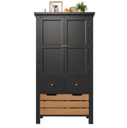 Buffet alto multiuso 80x40x140 cm con 2 porte e 5 cassetti, nero e bianco, in MDF e metallo