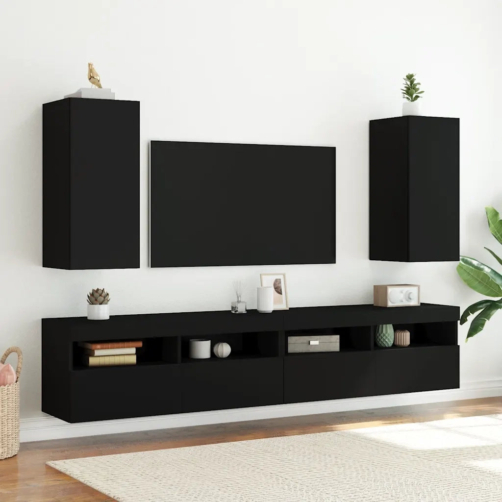 Mobile TV a Parete | Armadietto TV | Mobile Porta TV con Luci LED Nero 30,5x35x70 cm