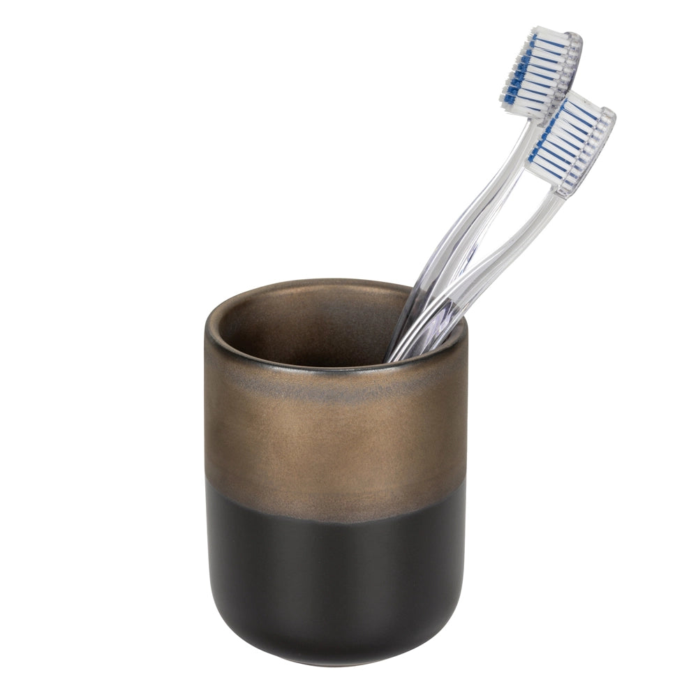 Set accessori bagno 3 pezzi nero opaco e bronzo in ceramica Teos