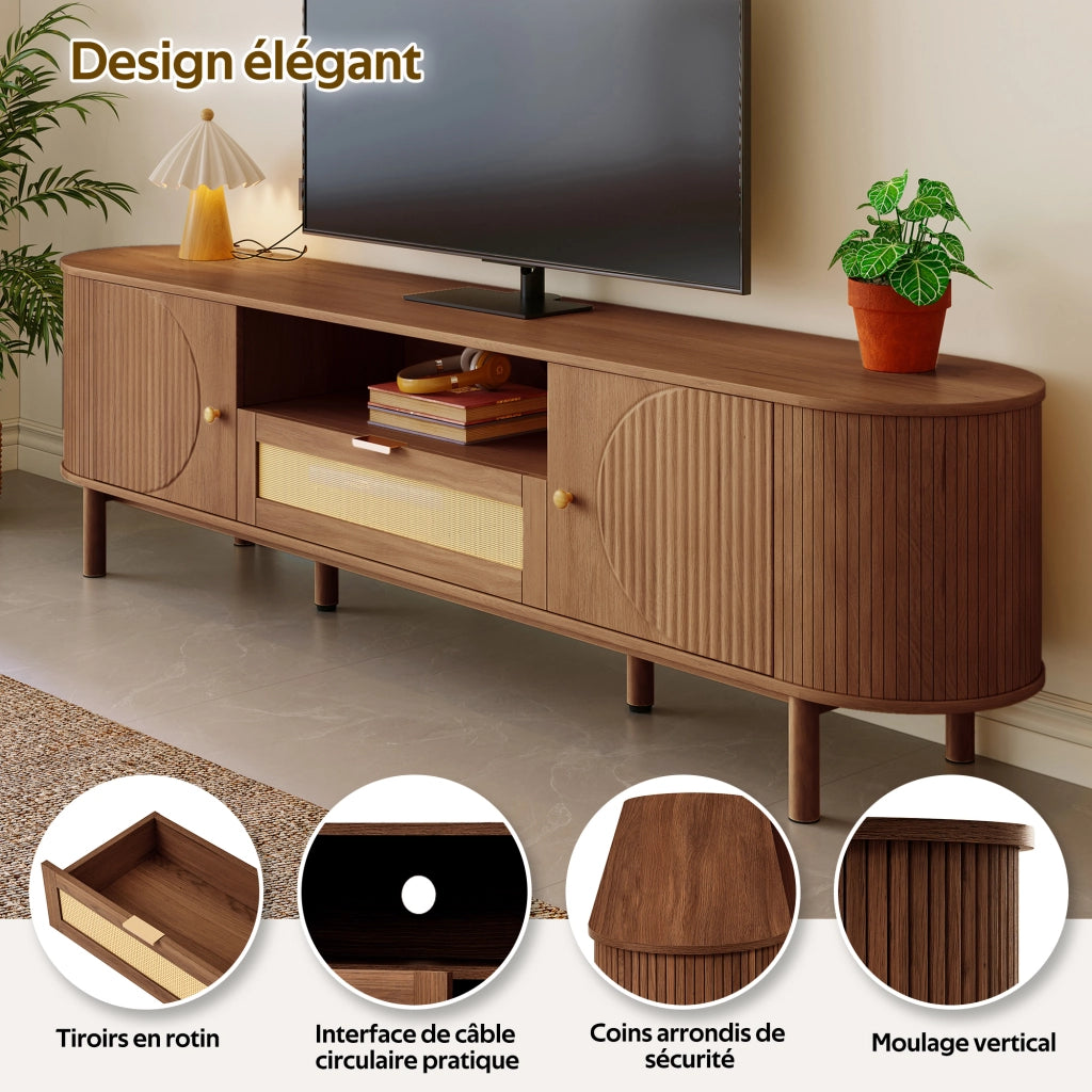 Mobile TV con 2 Ante; 2 Cassetti e 1 Vano Aperto per Soggiorno in MDF 175 × 36 × 51 cm Noce