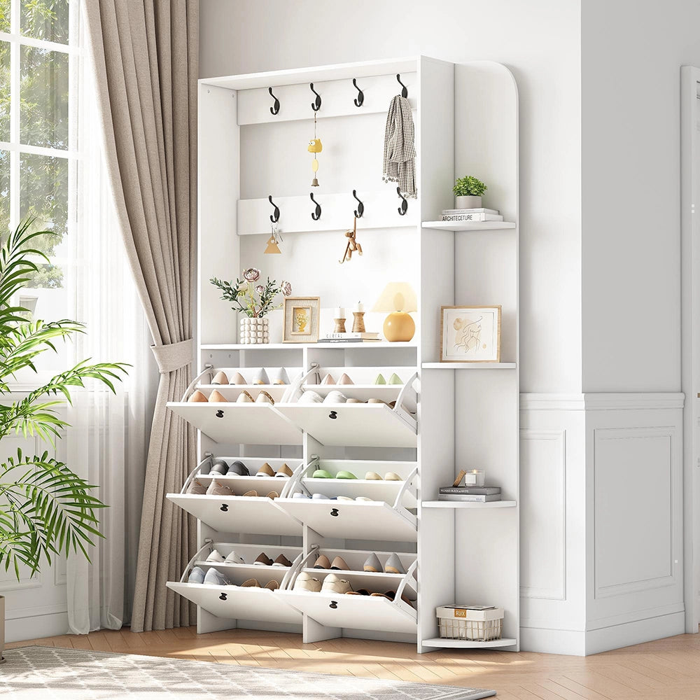 Attaccapanni Ingresso 120x24x200cm - Xylo - Multifunzione 3 in 1 con 8 Ganci, Colore Bianco